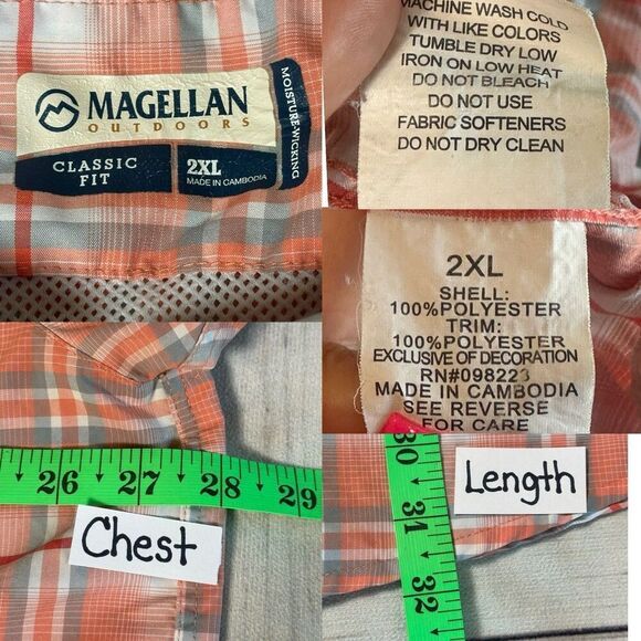 Magellan Outdoor Shirt Men’s 2XL Orange Plaid Classic Fit Vented Fishing - Picture 3 of 8